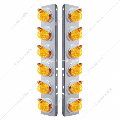SS Front Air Cleaner Bracket With 12X 17 Amber LED Dual Function Reflector Lights & Visors For Peterbilt -Ambe