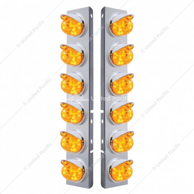 SS Front Air Cleaner Brkt With 12X 17 Amber LED Dual Function Watermelon Lights & Visors For Peterbilt-Amber L