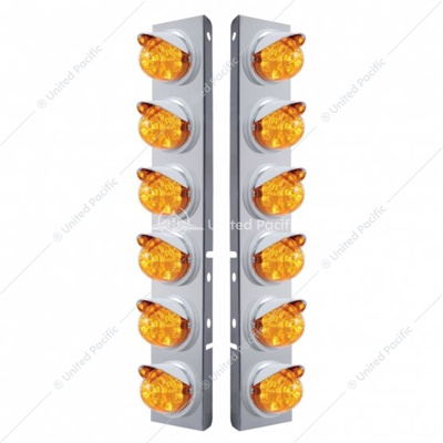 SS Front Air Cleaner Bracket With 12X 17 LED Reflector Watermelon Lights & Visors For Peterbilt-Amber LED & Le