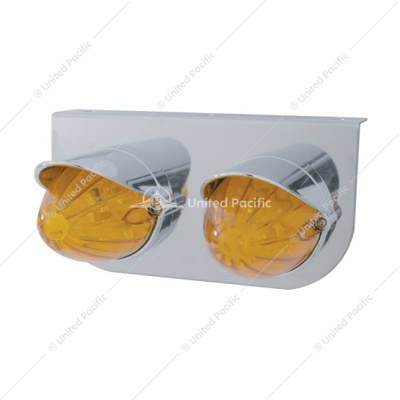 Stainless Light Bracket With 2X 19 LED Watermelon Lights & Visors - Amber LED/Amber Lens