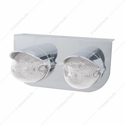 Stainless Light Bracket With Two 19 LED Beehive Lights & Visors - Amber LED/Clear Lens