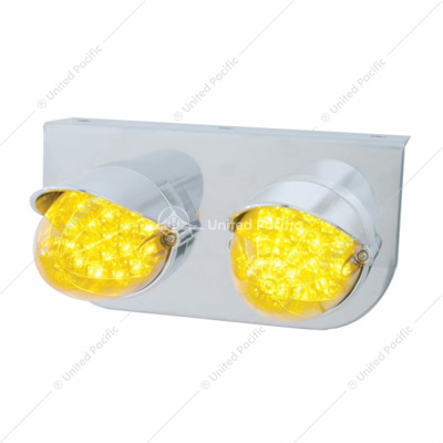Stainless Light Bracket With 2X 19 LED Reflector Lights & Visors - Amber LED/Amber Lens