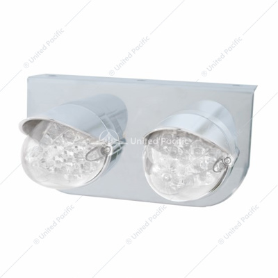 Stainless Light Bracket With 2X 19 LED Reflector Lights & Visors - Amber LED/Clear Lens