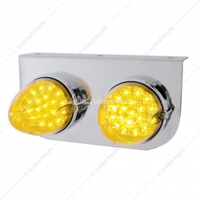 Stainless Light Bracket With 2X 19 LED Reflector Lights - Amber LED/Amber Lens