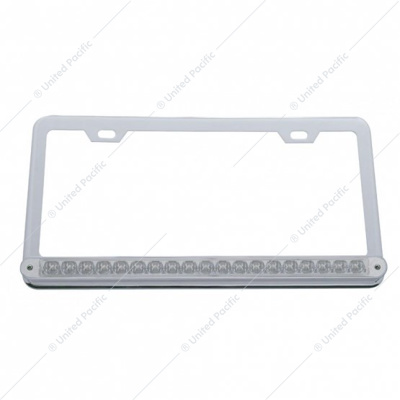 Chrome License Plate Frame With 19 LED 12" Reflector Light Bar - Amber LED/Clear Lens