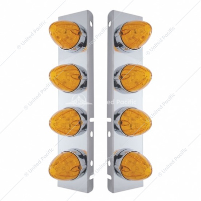 SS Front Air Cleaner Bracket With 8X 19 LED Watermelon Lights & Bezels For Peterbilt-Amber LED & Lens