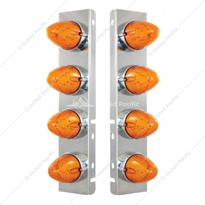 SS Front Air Cleaner Bracket With 8X 19 LED Beehive Lights & Bezels For Peterbilt-Amber LED & Lens