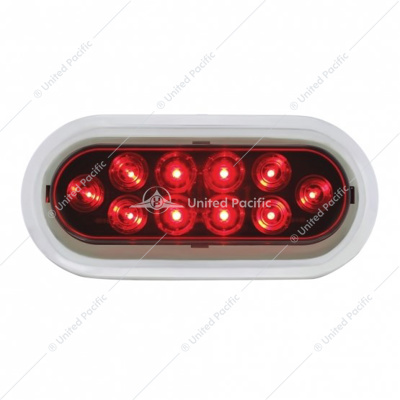 10 LED 6" Oval Light With Bezel (Stop, Turn & Tail) - Red LED/Red Lens (Bulk)