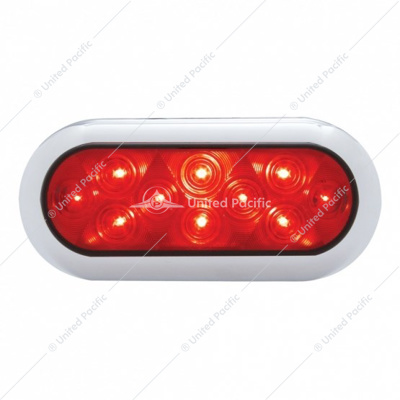 10 LED 6" Oval Flange Mount Light With Bezel (Stop, Turn & Tail) - Red LED/Red Lens