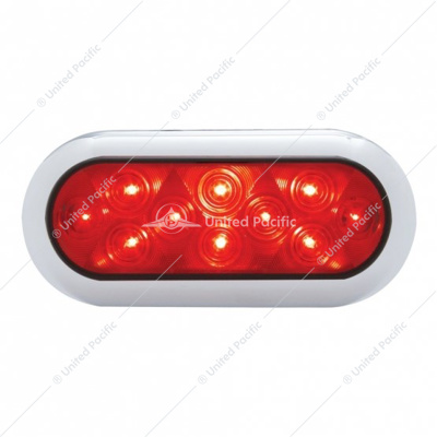 10 LED 6" Oval Flange Mount Light With Bezel (Stop, Turn & Tail) - Red LED/Red Lens (Bulk)
