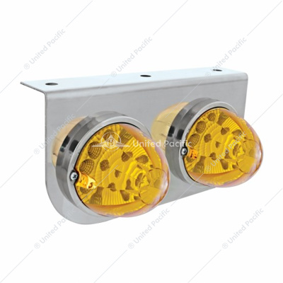 Stainless Light Bracket With 2X 17 LED Watermelon Reflector Lights - Amber LED/Amber Lens