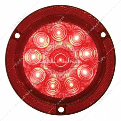 10 LED 4" Round Reflex Flange Mount Light (Stop, Turn & Tail) - Red LED/Red Lens (Bulk)