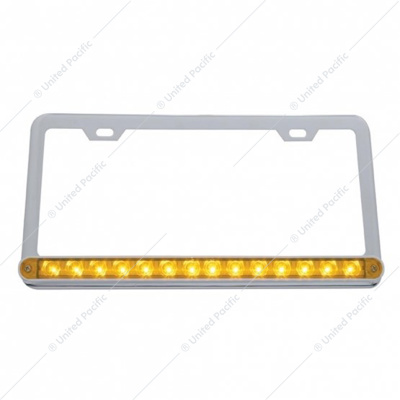 Chrome License Plate Frame With 14 LED 12" Light Bar - Amber LED/Amber Lens