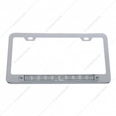 Chrome License Plate Frame With 10 LED 9" Light Bar - Amber LED/Clear Lens