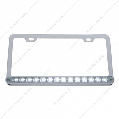 Chrome License Plate Frame With 14 LED 12" Light Bar - White LED/Clear Lens