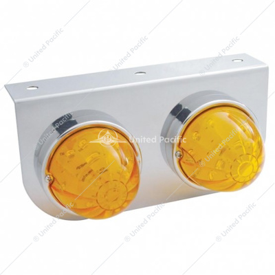 Stainless Light Bracket With 2X 17 LED Dual Function Watermelon Lights - Amber LED/Amber Lens