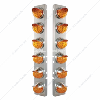 SS Front Air Cleaner Bracket With 12X 17 Amber LED Reflector Lights & SS Visors For Peterbilt-Amber Lens