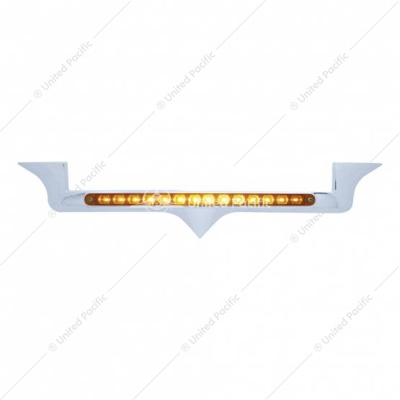 Chrome Hood Emblem Trim With 14 LED Light Bar For Kenworth - Amber LED/Amber Lens