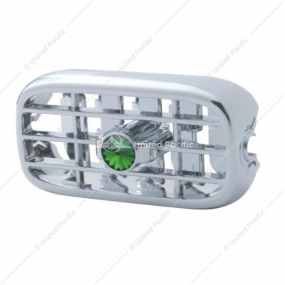 Chrome Plastic A/C Vent With Color Crystal For Peterbilt (2006+) - Green Crystal