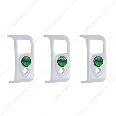 Rocker Switch Cover With Green Crystal For 2006+ Kenworth (Card Of 3)