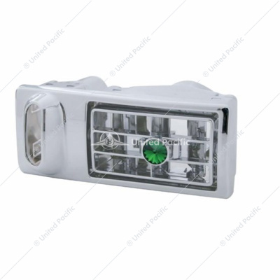 Chrome Plastic A/C Vent With Color Crystal For 2002-2005 Kenworth - Green Crystal - Driver