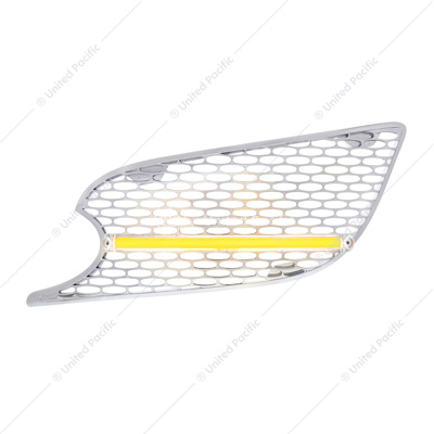 Chrome Air Intake Grille With LED GloLight For 2012-2021 Peterbilt 579 (Driver) - Amber LED/Clear Lens