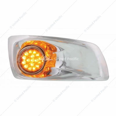 Fog Light Cover With 17 Amber LED Hi/Lo Clear Style Reflector Light For 2007-17 KW T660- Passenger -Amber Lens