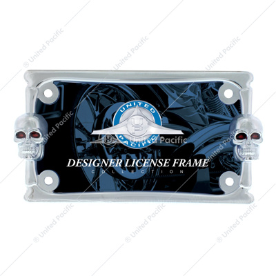 Two Skull Motorcycle License Plate Frame - Chrome