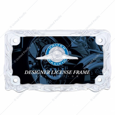 Motorcycle License Plate Frame - Chrome Flame & Frame