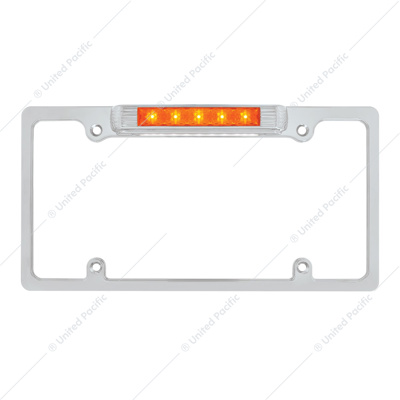 Chrome License Plate Frame With Auxiliary Light - Amber LED/Amber Lens
