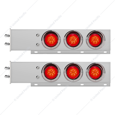 2-1/2" Bolt Pattern Chrome Spring Loaded Bar W/6X 4" 16 LED Turbine Lights & Visors - Red LED/Red Lens (Pair)