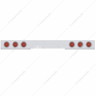 Stainless 1 Piece Rear Light Bar With 6X 12 LED 4" Reflector Lights & Visors - Red LED/Red Lens
