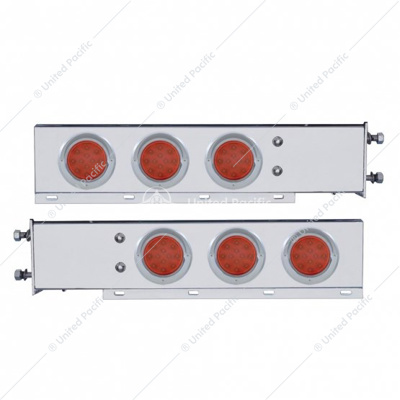 3-3/4" Bolt Pattern Chrome Spring Loaded Light Bar With 6X 12 Red LED 4" Reflector Lights (Pair)