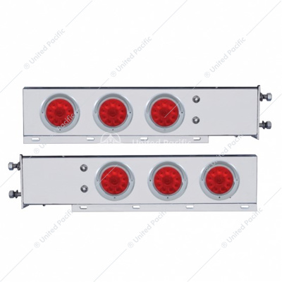 3-3/4" Bolt Pattern Chrome Spring Loaded Bar W/6X 4" 10 Red LED Lights & Visors -Red Lens (Pair)