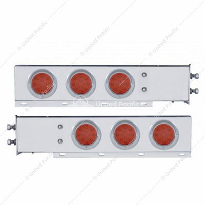 2-1/2" Bolt Pattern Chrome Spring Loaded Bar W/6X 12 LED 4" Refl. Lights & Visors-Red LED & Lens (Pair)