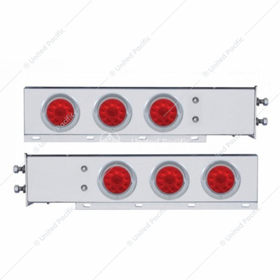 2-1/2" Bolt Pattern Chrome Spring Loaded Bar W/6X 4" 10 LED Lights & Visors -Red LED & Lens (Pair)