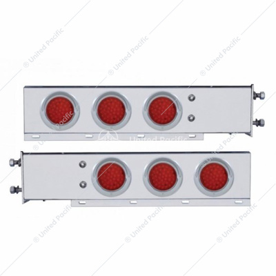 3-3/4" Bolt Pattern Chrome Spring Loaded Bar W/6X 36 Red LED 4" Lights & Visors - Red Lens (Pair)