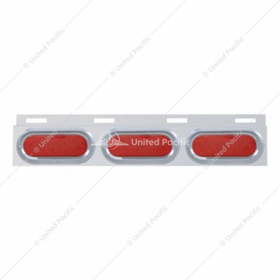 Stainless Top Mud Flap Plate With 3X 19 LED 6" Oval Lights & Visors - Red LED/Red Lens (Each)