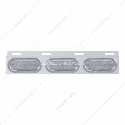 Stainless Top Mud Flap Plate With 3X 19 LED 6" Oval Lights & Visors - Red LED/Clear Lens (Each)