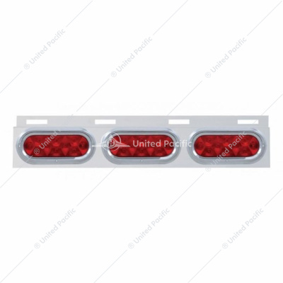 Stainless Top Mud Flap Plate With Three 10 LED Lights & Visor - Red LED/Red Lens (Each)