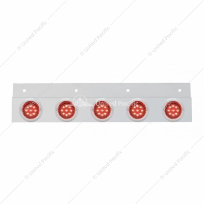 Stainless Top Mud Flap Plate With 5X 9 LED 2" Lights & Visors - Red LED/Red Lens (Each)