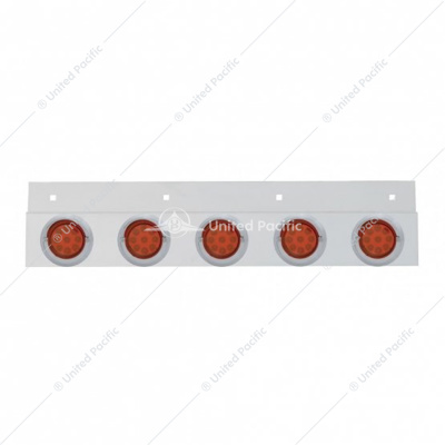 Stainless Top Mud Flap Plate With 5X 9 LED 2" Reflector Lights & Visors - Red LED/Red Lens (Each)