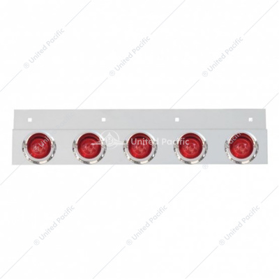 Stainless Top Mud Flap Plate With 5X 9 LED 2" Beehive Lights & Visors - Red LED/Red Lens (Each)