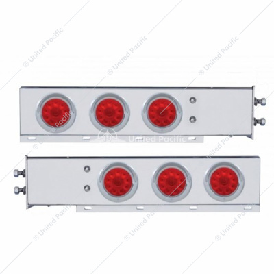 2" Bolt Pattern SS Spring Loaded Bar With 6X 4" 10 LED Lights & Visors -Red LED & Lens (Pair)