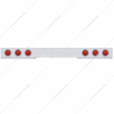 Chrome 1 Piece Rear Light Bar With Six 7 LED 4" Reflector Lights & Visors - Red LED/Red Lens