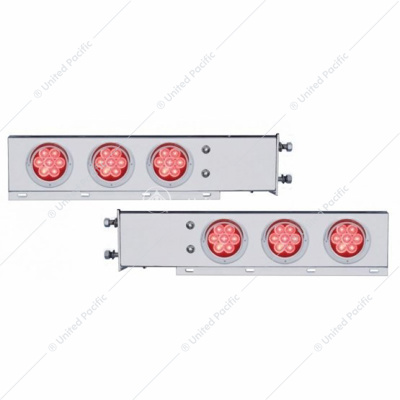3-3/4" Bolt Pattern Chrome Spring Loaded Bar With 6X 4" 7 Red LED Lights & Visors - Red Lens (Pair)