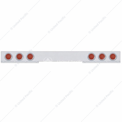 Stainless 1 Piece Rear Light Bar With 6X 12 LED 4" Reflector Lights & Bezels - Red LED/Red Lens