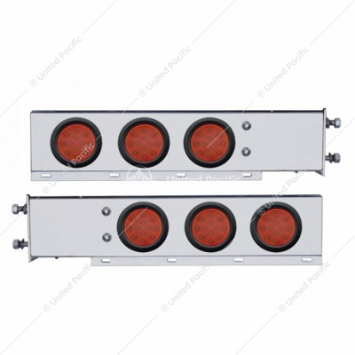 3-3/4" Bolt Pattern Chrome Spring Loaded Bar W/6X 12 Red LED 4" Reflector Lights -Red Lens (Pair)