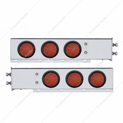 2-1/2" Bolt Pattern Chrome Spring Loaded Bar W/6X 12 LED 4" Reflector Lights -Red LED & Lens (Pair)