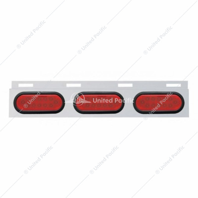 Stainless Top Mud Flap Plate With Three 12 LED Lights & Grommet - Red LED/Red Lens (Each)